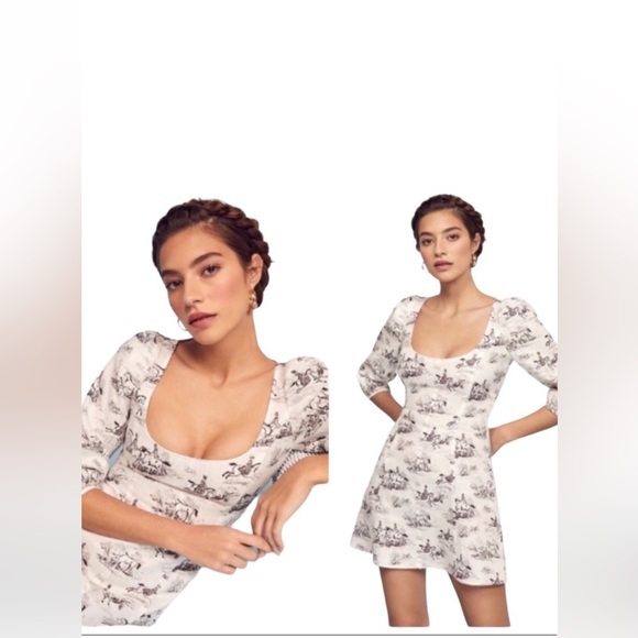 NWT Reformation Maxine Horse Print Derby Dress with Puff Sleeves - Picture 2 of 8